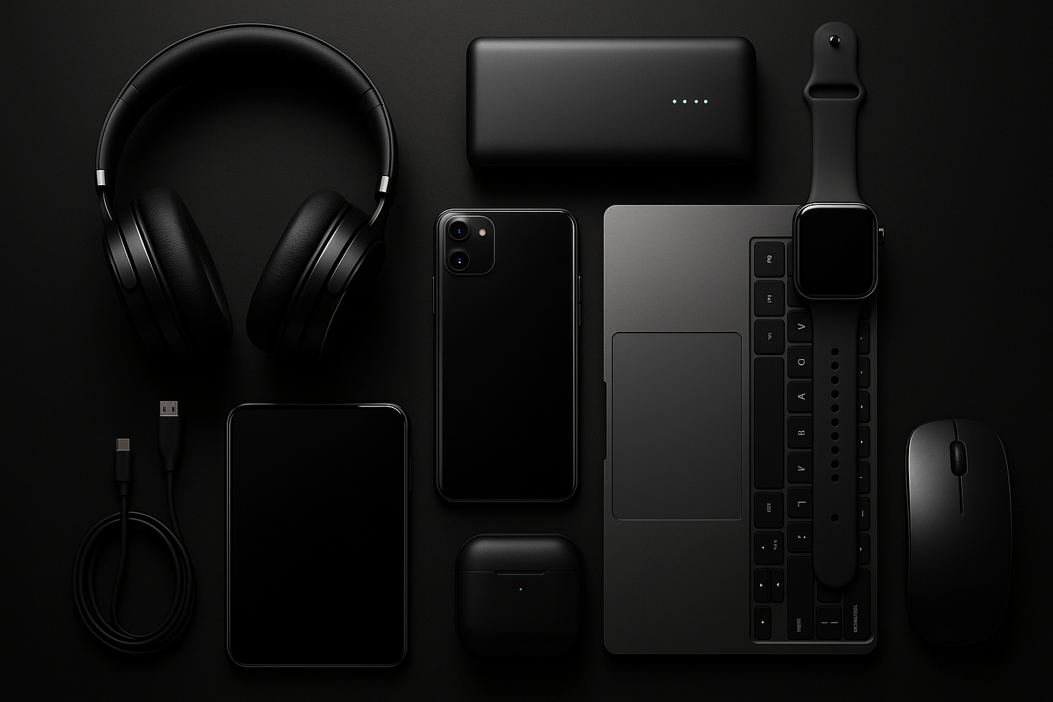 Electronics & accessories in dark background