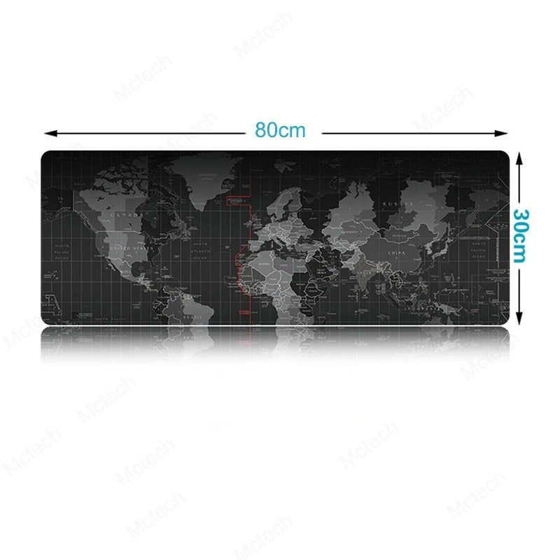 World map mouse pad with dimensions labeled